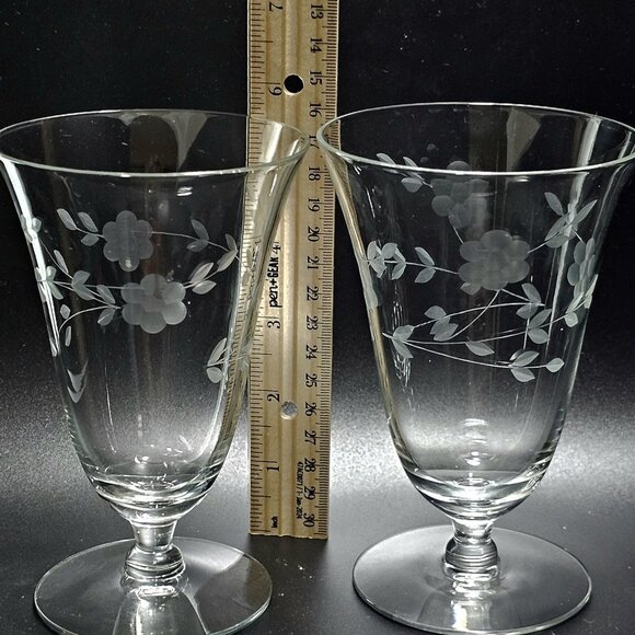 2 Etched Flower Garland Ice Tea Glasses 5.5" Crystal cottagecore romanticism - Picture 6 of 7
